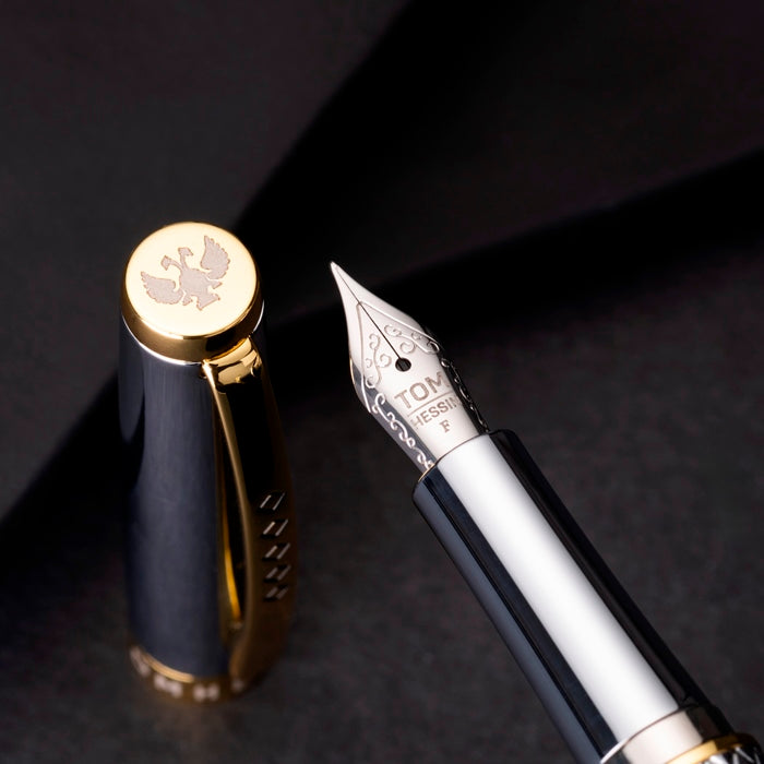 Tom Hessin Magnetic Series Ritz Fountain Pen with Gold Plated Trim & Stainless Steel Fine Nib