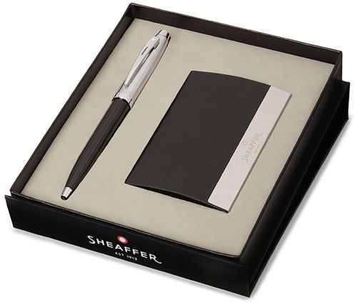 Sheaffer 100 G9340 Ballpoint Pen Bright Chrome With Gold Tone Trim With Gold  Plated Table Clock